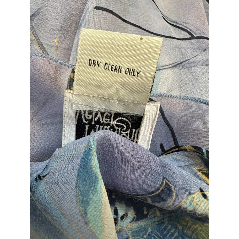 Midnight Velvet 100% Silk Ruffle Wrap Blouse Blue Floral Sheer Top Plus Size 18W - Picture 8 of 13